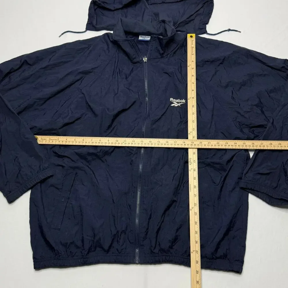 Reebok Navy Windbreaker Jacket XL Vintage Hooded Full Zip